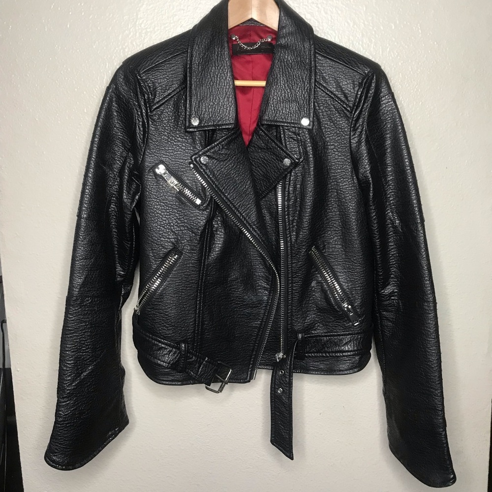 ABS Allen Schwartz Punk Metal Zipper Faux Leather